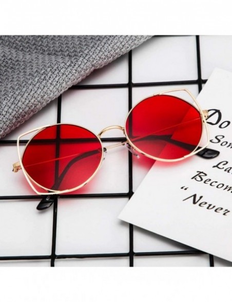 Round Small Polarized Round Sunglasses for Women Vintage Double Bridge Frame - Red - CO199L0NRZY $7.79