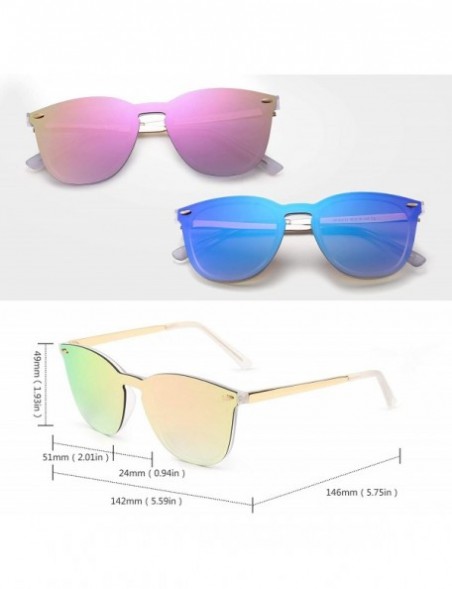 Oval Trendy Rimless Sunglasses Mirror Reflective Sun Glasses for Women Men - 2 Pack (Mirror Pink + Mirror Blue) - CE184XX7L07...