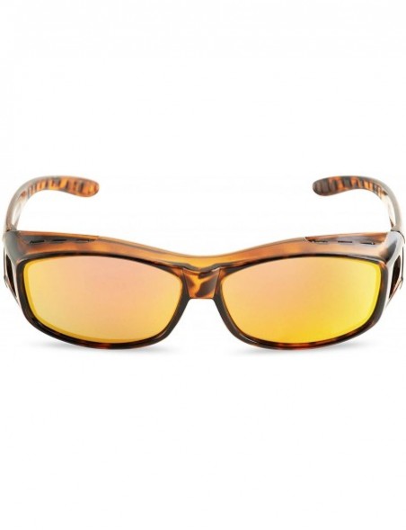 Wrap Mirrored Fit-Over Glasses Polarized Sunglasses with Reflective Lenses - Style 2 - Leopard - CZ18I6TSYQM $10.11