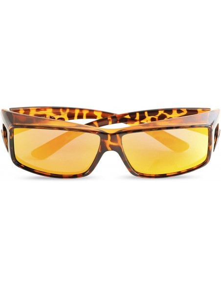 Wrap Mirrored Fit-Over Glasses Polarized Sunglasses with Reflective Lenses - Style 2 - Leopard - CZ18I6TSYQM $10.11