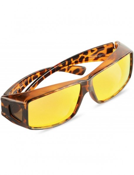 Wrap Mirrored Fit-Over Glasses Polarized Sunglasses with Reflective Lenses - Style 2 - Leopard - CZ18I6TSYQM $10.11