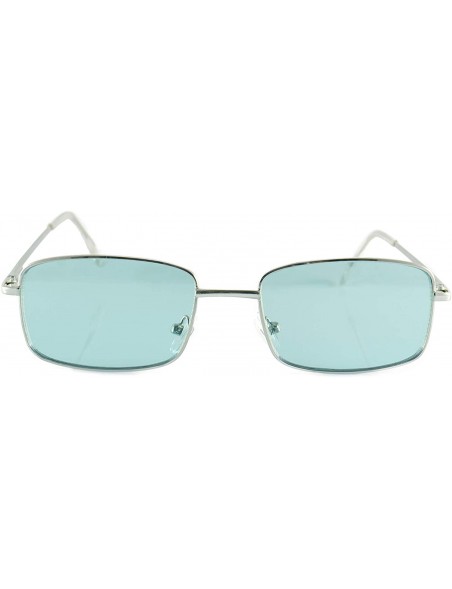 Rimless Unisex Minimalist Small Rectangular Color Tinted Spring Hinge Sunglasses A117 - Silver/Turquoise - C218KCSQ64M $12.69