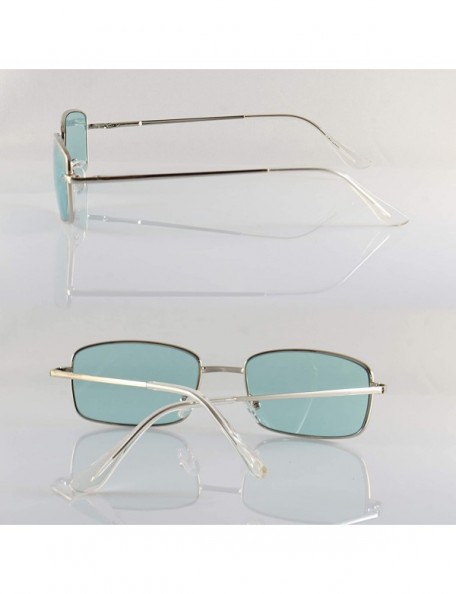 Rimless Unisex Minimalist Small Rectangular Color Tinted Spring Hinge Sunglasses A117 - Silver/Turquoise - C218KCSQ64M $12.69