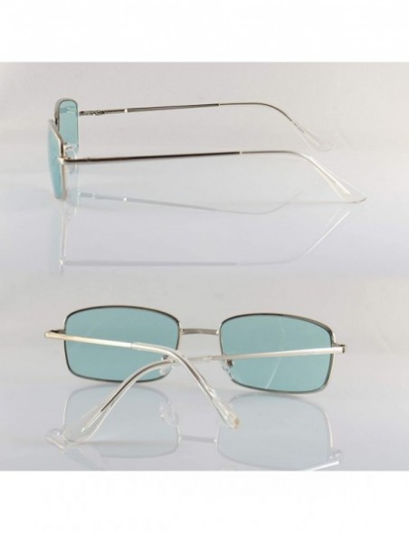 Rimless Unisex Minimalist Small Rectangular Color Tinted Spring Hinge Sunglasses A117 - Silver/Turquoise - C218KCSQ64M $12.69