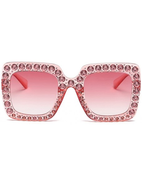 Square Crystal Oversized Sunglasses Square Diamond Frame Rhinestone Sunglasses - B - CK199OD3K2T $10.72