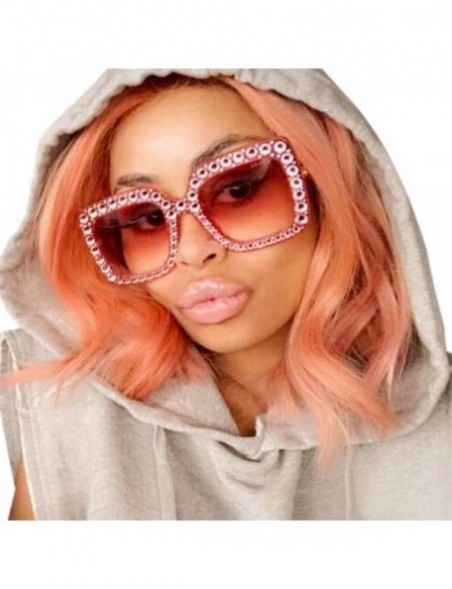 Square Crystal Oversized Sunglasses Square Diamond Frame Rhinestone Sunglasses - B - CK199OD3K2T $10.72