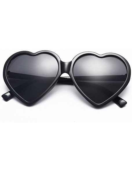 Round Fashion Women Unisex Heart-shaped Shades UV Mirror Sunglasses Eyewear - Black - CJ18Q3SHLIE $9.09