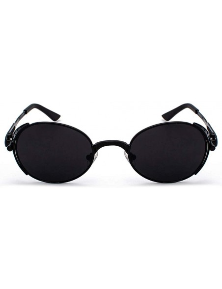 Round Steampunk Round Sunglasses Women Retro Metal Oval Vintage Sun Glasses for Men - Full Black - CD18SS8UZOD $11.41