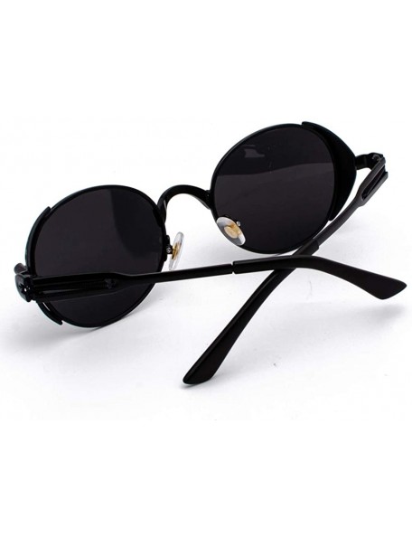 Round Steampunk Round Sunglasses Women Retro Metal Oval Vintage Sun Glasses for Men - Full Black - CD18SS8UZOD $11.41