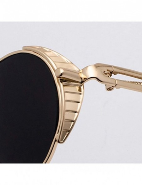 Round Steampunk Round Sunglasses Women Retro Metal Oval Vintage Sun Glasses for Men - Full Black - CD18SS8UZOD $11.41