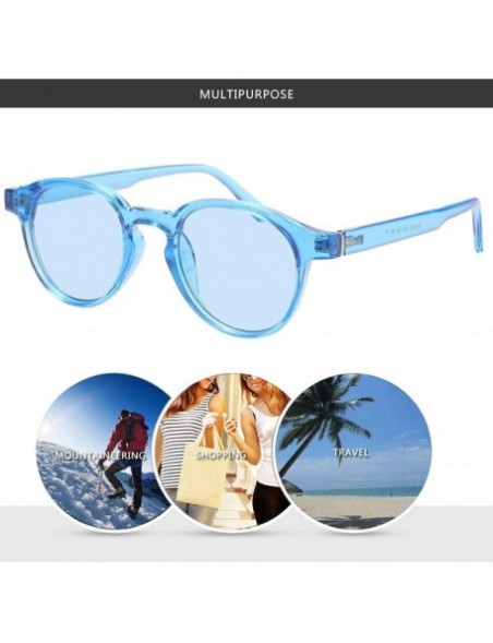 Round UV Blocking Protection Glasses Men's and Women's Vintage Full Frame Sunglasses - Blue - CU18R0QWIQO $11.15