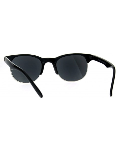 Rectangular Mens Half Horn Rim Hipster Powered Reading Lens Sunglasses - All Black - CD18DIAAS5Y $13.08