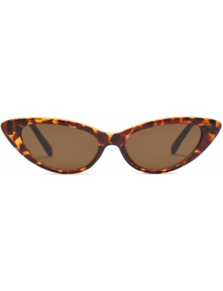 Oval Cat Eye Small Sunglasses Small Narrow Oval Vintage Retro Mini eyewear - Leopard - CS18DTQ70Z7 $10.09