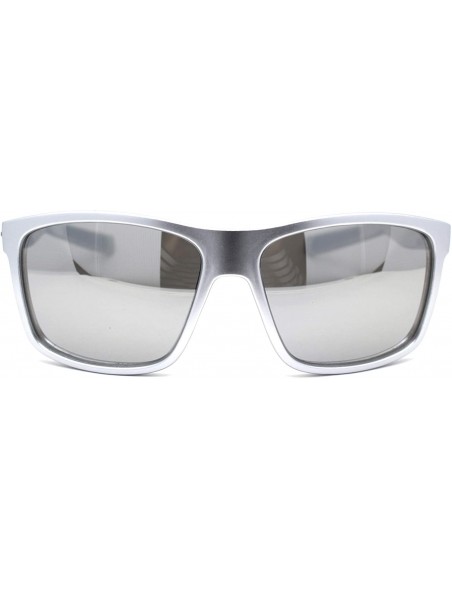 Oversized Oversize Rectangular Sport Horn Rim Mens Sunglasses - Silver Slate Silver Mirror - C9195ZUIY6I $14.96