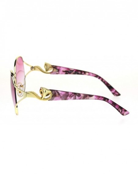 Butterfly Fox Tail Jewel Brouche Hinge Designer Metal Rim Sunglasses - Black Burgundy Red - CE18R2LKOI9 $13.46