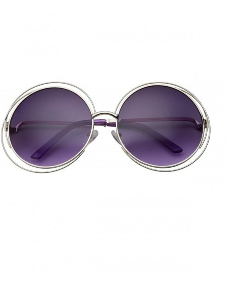 Oversized Women's Halo XXL Round Oversized Wire Sunglasses in Metal - Silver - Purple - CF12EL1II0T $10.01