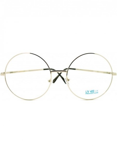 Oversized Oversize Large Hippie Round Circle Len Clear Lens Glasses - Silver - CM12M1U5KJT $11.20