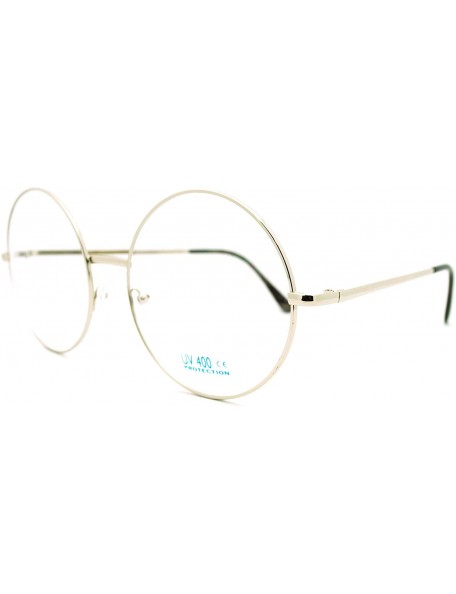 Oversized Oversize Large Hippie Round Circle Len Clear Lens Glasses - Silver - CM12M1U5KJT $11.20