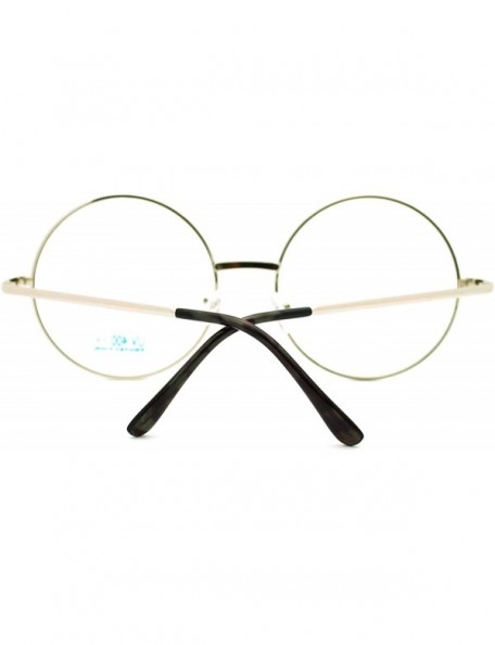 Oversized Oversize Large Hippie Round Circle Len Clear Lens Glasses - Silver - CM12M1U5KJT $11.20