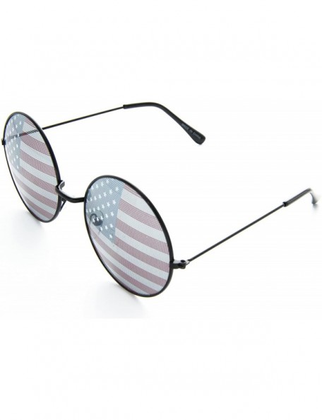 Square Large Round Glasses for Men Women Oversized Metal Frame Retro Fashion - Black/Usa Flag - CN12O13NFLS $10.77