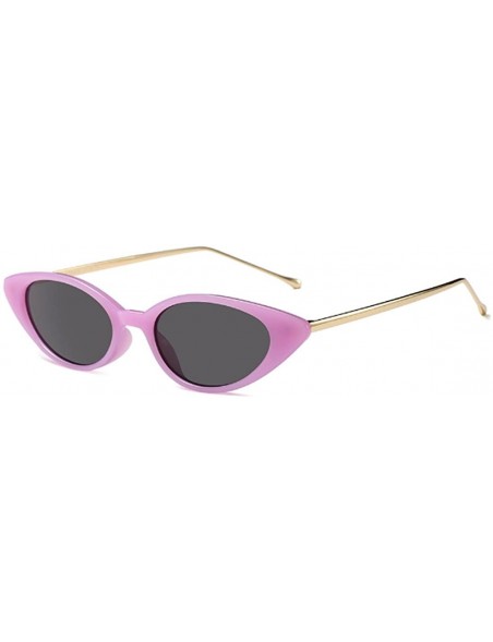 Goggle Unisex Vintage Slender Oval Sunglasses Small Metal Frame lens eyewear - Citron Purple - CL18DTTZIRX $9.36