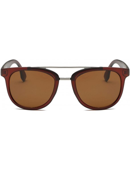 Oversized Retro Classic Brow-Bar Round Round Fashion Sunglasses for Men and Women - Brown - CI18IS4W5MY $10.96