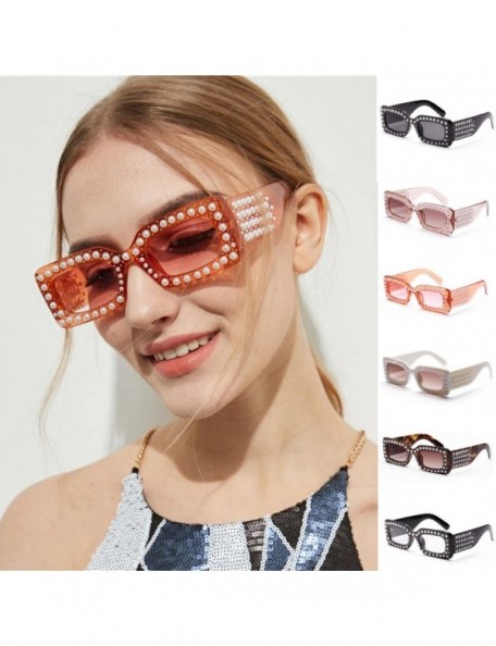 Square Fashion Women Pearl Square Frame Shades Sunglasses Integrated UV 400 Glasses (C) - C - CK18E4T57G9 $10.72