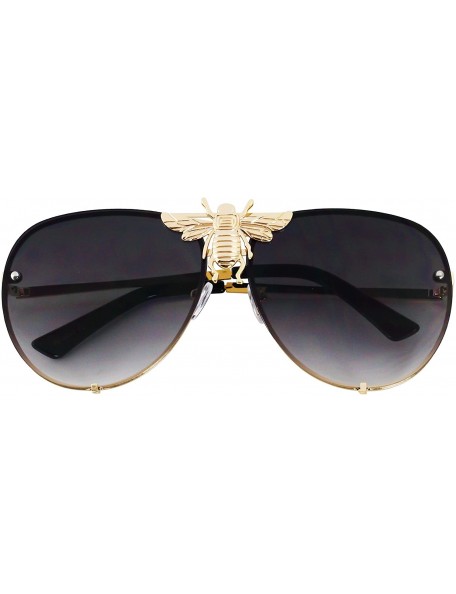 Rimless Pilot Sunglasses Oversize Metal Frame Vintage Retro Men Women Shades - Black - C218T2YYQH3 $11.31