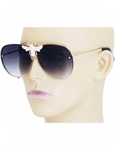 Rimless Pilot Sunglasses Oversize Metal Frame Vintage Retro Men Women Shades - Black - C218T2YYQH3 $11.31