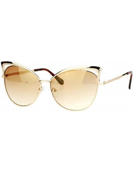 Cat Eye Womens Mirrored Mirror Lens Metal Cat Eye Diva Retro Sunglasses - Gold Brown - C612DST6LC7 $15.54