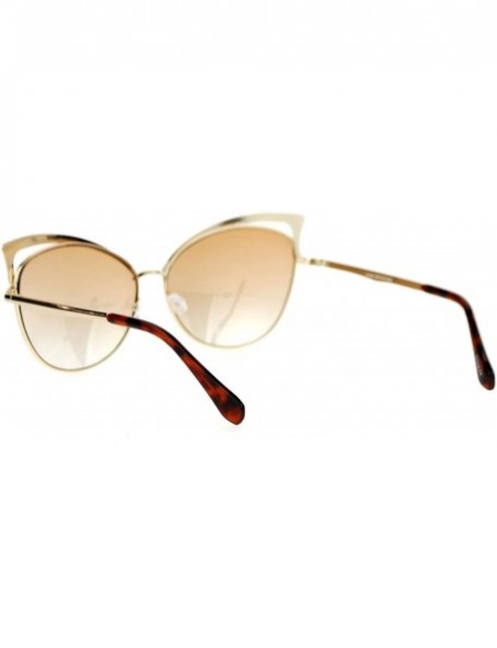 Cat Eye Womens Mirrored Mirror Lens Metal Cat Eye Diva Retro Sunglasses - Gold Brown - C612DST6LC7 $15.54