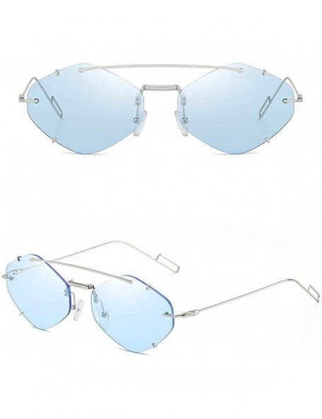 Rimless RNUYKE Cat Eye Small Sunglasses Clear Tinted Lens Triangle Metal Party Eyeglasses Women - CO18Z36WM3L $11.62