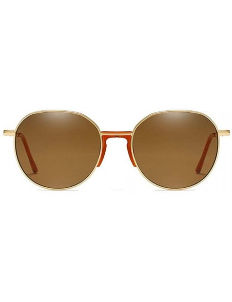 Round New fashion unisex retro metal round frame personality brand sunglasses with box UV400 - Brown - C318RYYYYCH $14.38