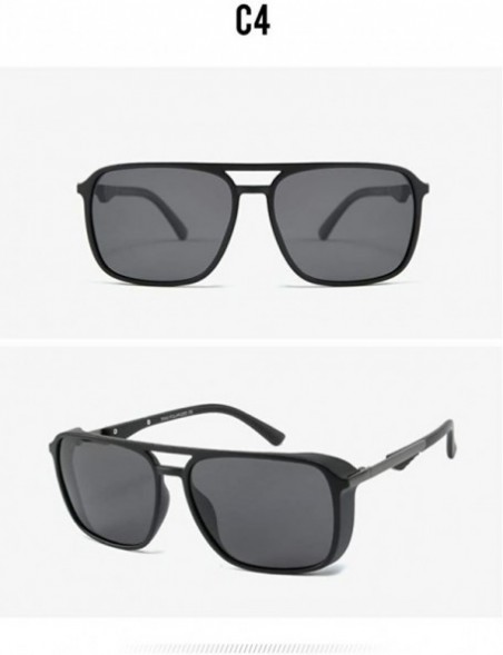 Square Fashion Polarized Sunglasses Men's Outdoor Windproof Sunglasses - Sand Black Grey C4 - CK1905MK7UM $16.72