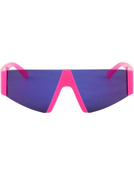 Semi-rimless Semi Rimless Neon Mirrored Shield Style Retro Fashion Flat Top Women and Men Sunglasses - CH18XEZNNO0 $21.65