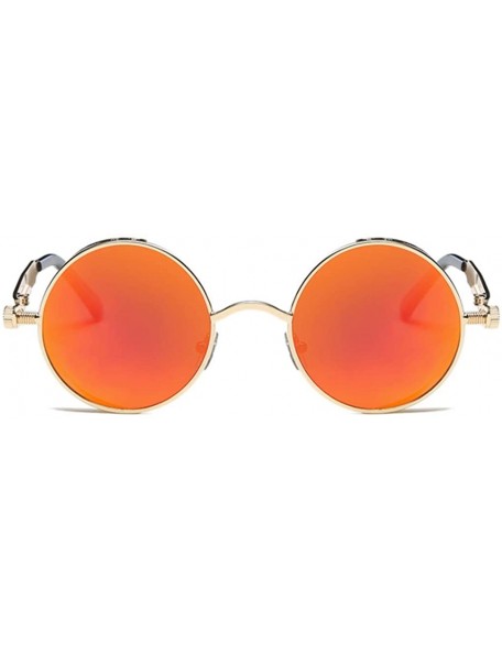 Round Women Vintage Steampunk UV400 Round Frame Reflective Sunglasses - Gold Frame Red Lens - CB18Q9TRUO4 $9.87