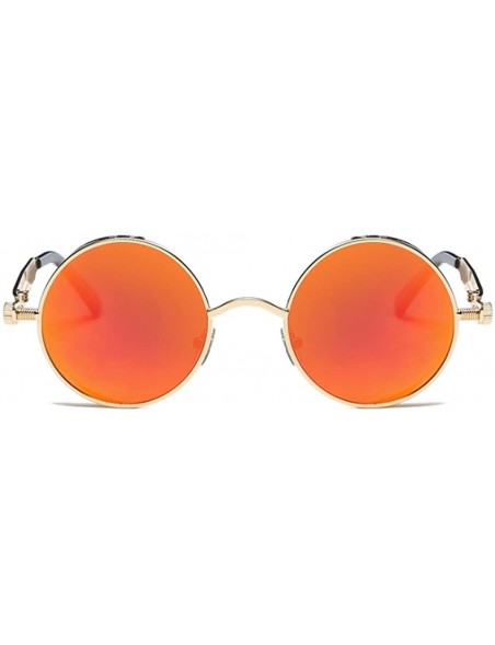 Round Women Vintage Steampunk UV400 Round Frame Reflective Sunglasses - Gold Frame Red Lens - CB18Q9TRUO4 $9.87