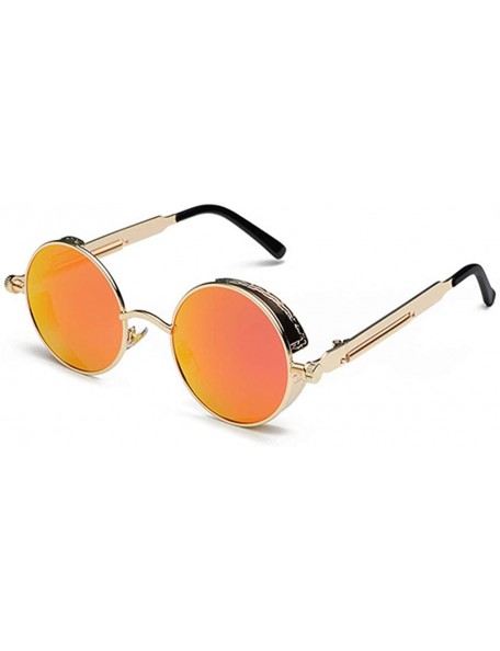 Round Women Vintage Steampunk UV400 Round Frame Reflective Sunglasses - Gold Frame Red Lens - CB18Q9TRUO4 $9.87