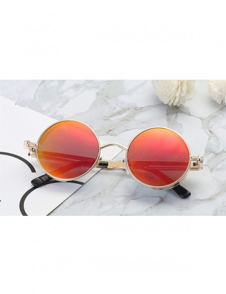 Round Women Vintage Steampunk UV400 Round Frame Reflective Sunglasses - Gold Frame Red Lens - CB18Q9TRUO4 $9.87