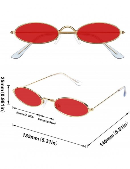 Goggle 3 Pieces Vintage Oval Sunglasses Metal Frame Oval Sunglasses Slender Candy Color Sunglasses - CS1922QYATQ $11.11