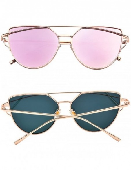 Cat Eye Cat Eye Mirrored Lenses Metal Frame Sunglasses for Women Men - Gold Frame/Pink Lens - CH189IOXGMN $13.47