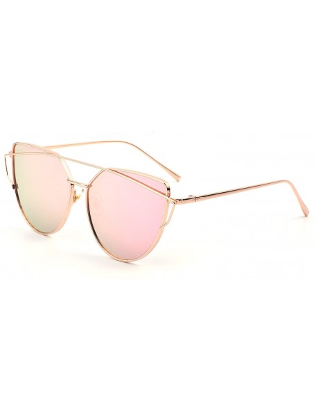 Cat Eye Cat Eye Mirrored Lenses Metal Frame Sunglasses for Women Men - Gold Frame/Pink Lens - CH189IOXGMN $13.47