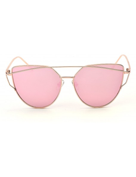 Cat Eye Cat Eye Mirrored Lenses Metal Frame Sunglasses for Women Men - Gold Frame/Pink Lens - CH189IOXGMN $13.47