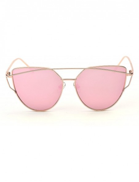 Cat Eye Cat Eye Mirrored Lenses Metal Frame Sunglasses for Women Men - Gold Frame/Pink Lens - CH189IOXGMN $13.47