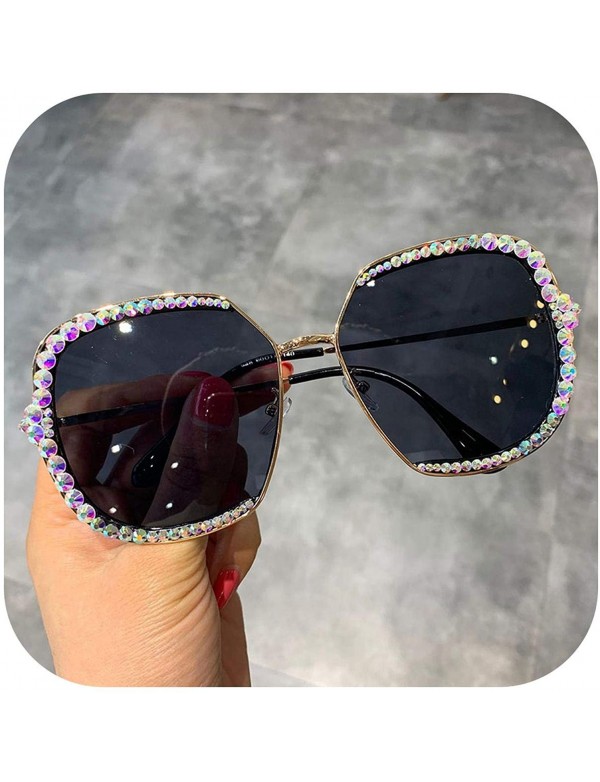 Oversized Sunglasses Women Luxury Rhinestone Square Sun Glasses Clear Lens Oversized Men Vintage Shades - Black - C4198A49IIZ...