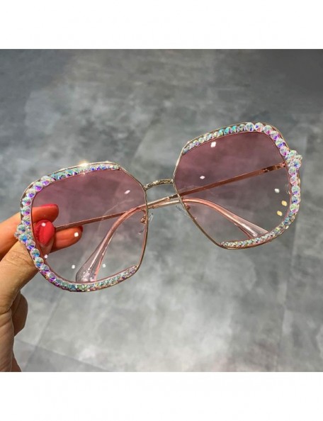 Oversized Sunglasses Women Luxury Rhinestone Square Sun Glasses Clear Lens Oversized Men Vintage Shades - Black - C4198A49IIZ...