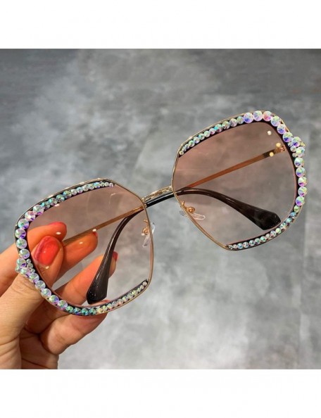 Oversized Sunglasses Women Luxury Rhinestone Square Sun Glasses Clear Lens Oversized Men Vintage Shades - Black - C4198A49IIZ...