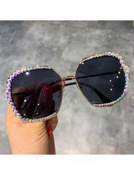 Oversized Sunglasses Women Luxury Rhinestone Square Sun Glasses Clear Lens Oversized Men Vintage Shades - Black - C4198A49IIZ...