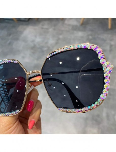 Oversized Sunglasses Women Luxury Rhinestone Square Sun Glasses Clear Lens Oversized Men Vintage Shades - Black - C4198A49IIZ...