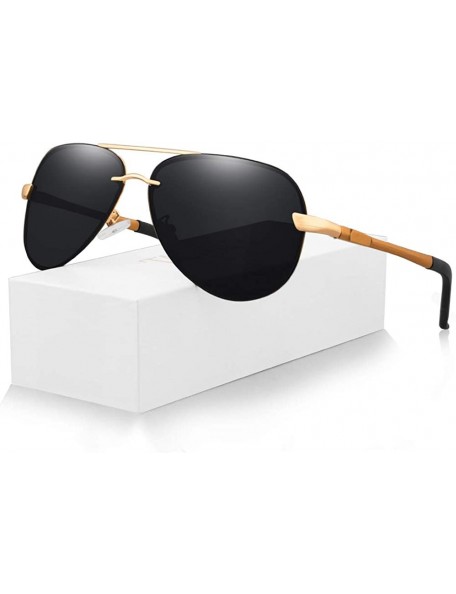 Sport Aviator Sunglasses for Men Women Polarized - Lightweight Al-Mg Metal Alloy Frame - Gold/Black - CJ1942CS0MX $24.61